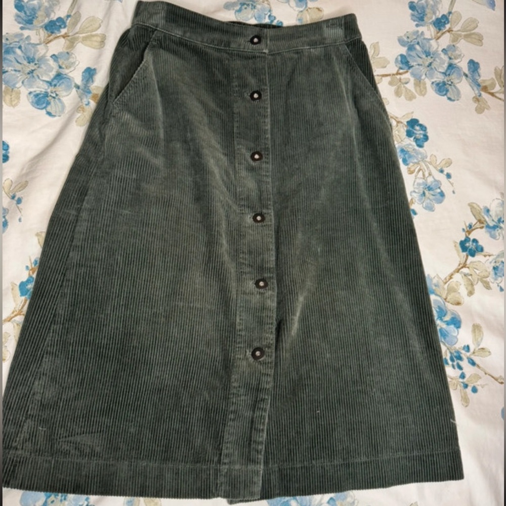 Dark green corduroy midi skirt